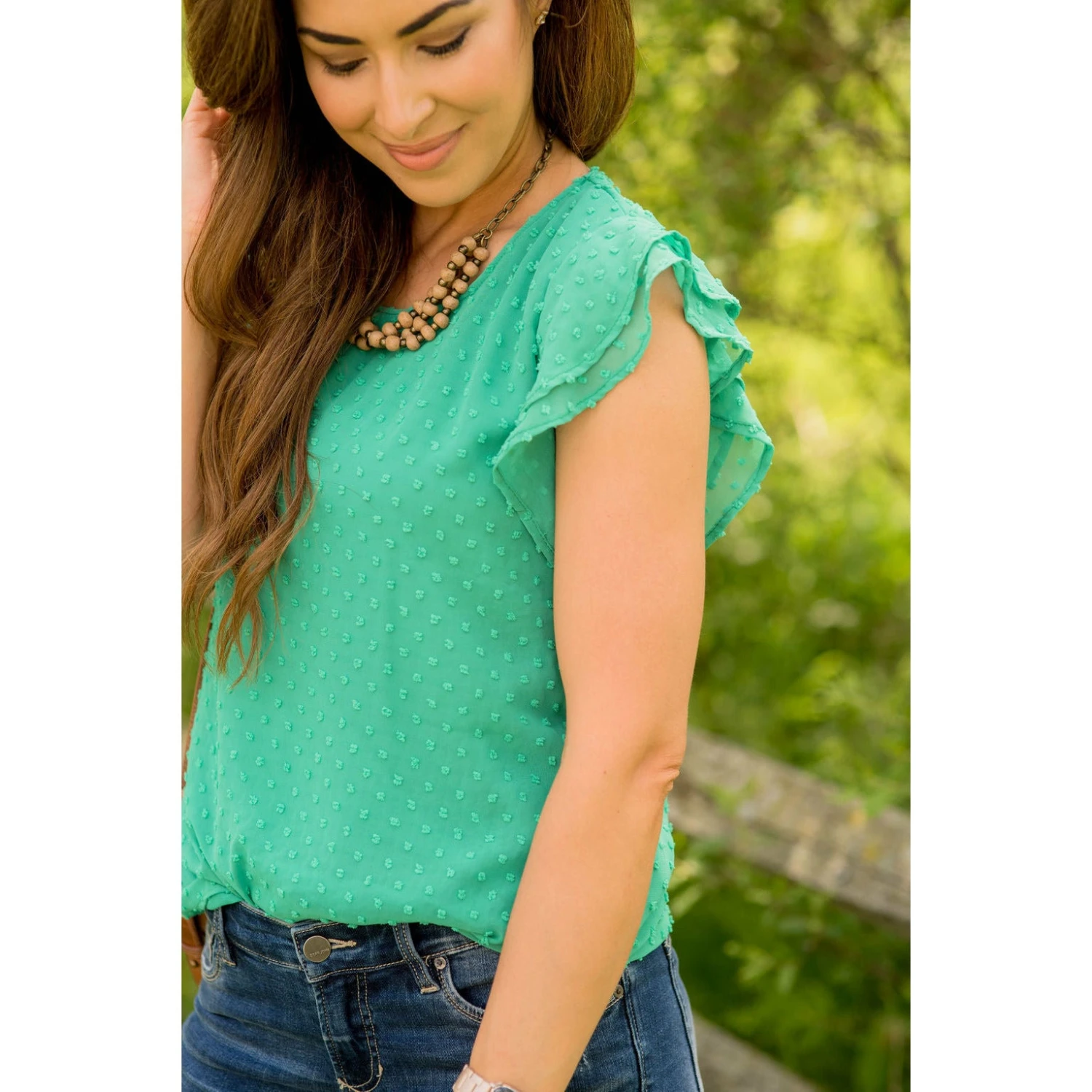 Textured Dot Short Flutter Sleeve Blouse 6 Textured Dot Short Flutter Sleeve Blouse - Image 6