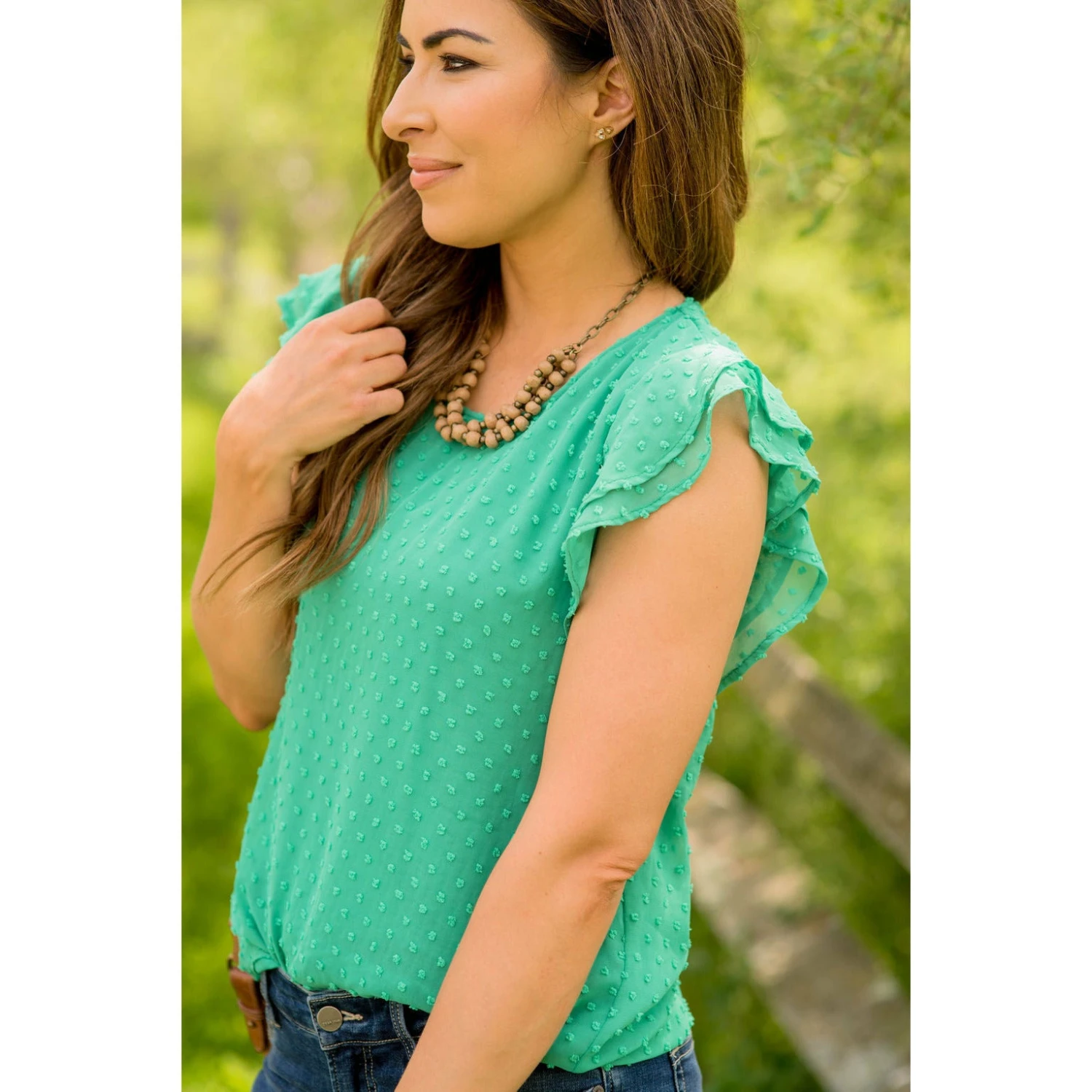 Textured Dot Short Flutter Sleeve Blouse 7 Textured Dot Short Flutter Sleeve Blouse - Image 7