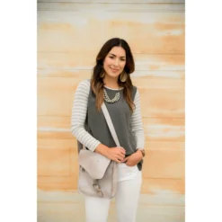 Striped Sleeve/Back Long Sleeve Tee -Women's Clothing Store BB 4196