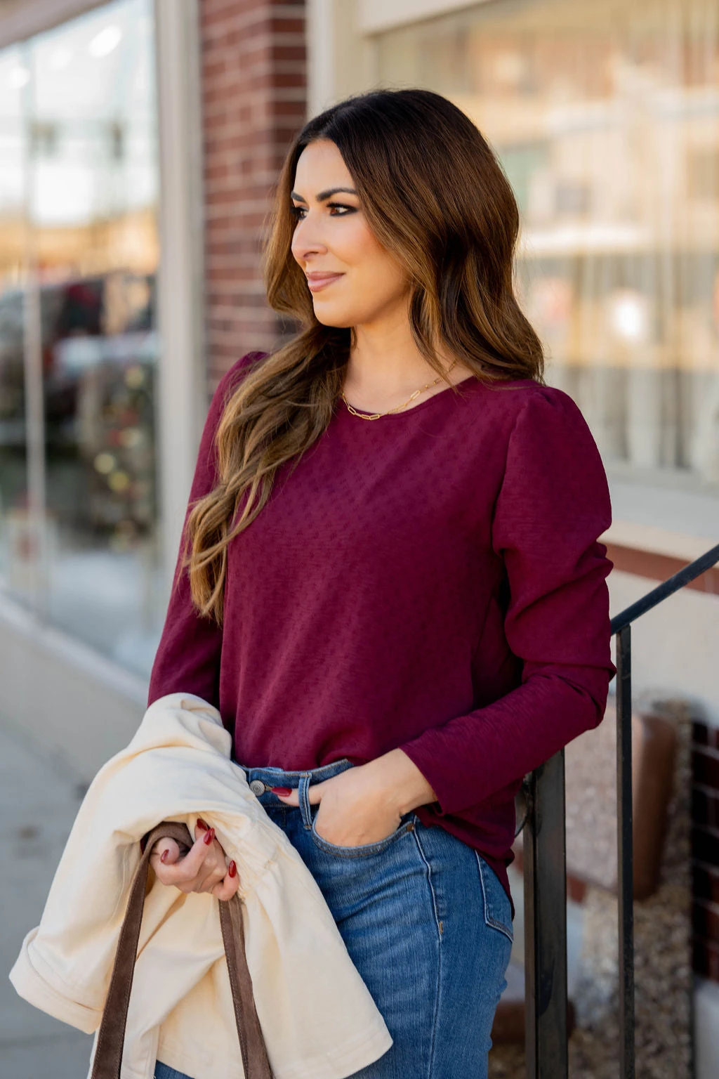 Stitched Dots Gathered Shoulder Blouse 3 Stitched Dots Gathered Shoulder Blouse - Image 3