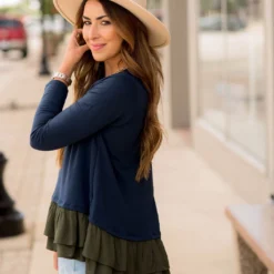 Double Ruffle Bottom Long Sleeve Tee -Women's Clothing Store BB 4210 d316e7dd 1ee2 4c7d adbe 0c82fab285ed 750077