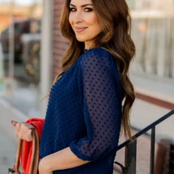 Mini Dot Sheer Sleeve V Blouse -Women's Clothing Store BB 4248 bb390989 b6e4 4fc5 99bf d5d7f97f4a44