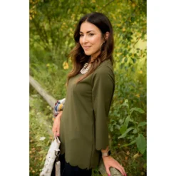 Scalloped Edge 3/4 Sleeve Blouse -Women's Clothing Store BB 4249