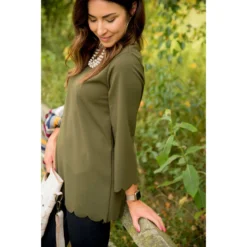 Scalloped Edge 3/4 Sleeve Blouse -Women's Clothing Store BB 4250 20d07cd9 6932 465d b753 6e563426cd11