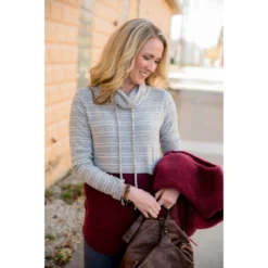 Striped Top Solid Bottom Cowl Neck 19 Striped Top Solid Bottom Cowl Neck -Women's Clothing Store BB 4252