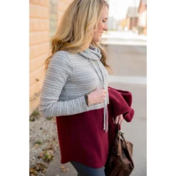 Striped Top Solid Bottom Cowl Neck 21 Striped Top Solid Bottom Cowl Neck -Women's Clothing Store BB 4258 1