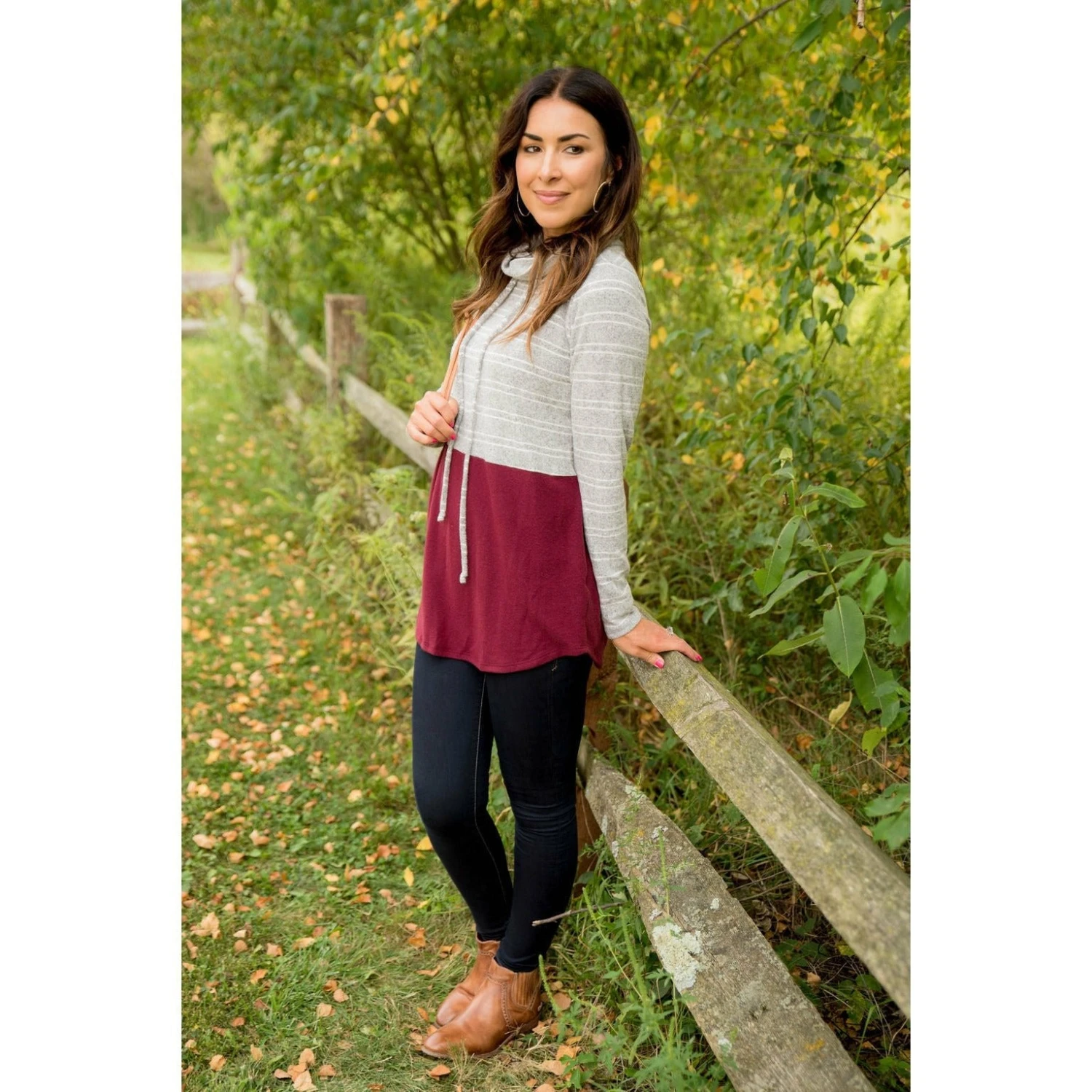 Striped Top Solid Bottom Cowl Neck 3 Striped Top Solid Bottom Cowl Neck - Image 3