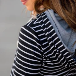 Striped Button Double Hoodie -Women's Clothing Store BB 4302 e4b1bd57 cfe1 49ff 944a 3ffd2a8c1f55 143131