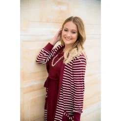 Striped Pocket Accent Cardigan -Women's Clothing Store BB 4306