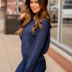 Quarter Zip Cinched Bottom Hoodie -Women's Clothing Store BB 4368 286583