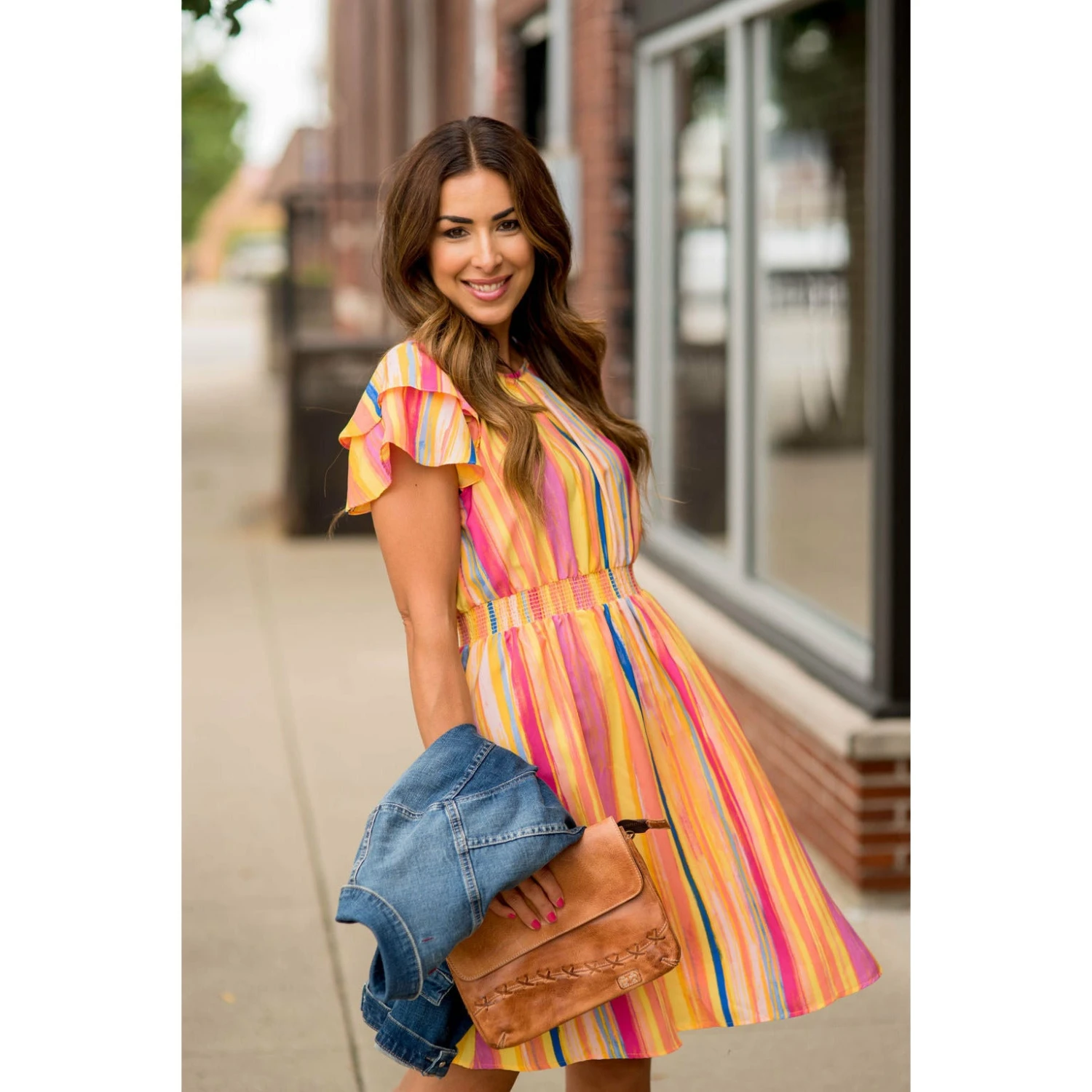 Double Flutter Vertical Watercolor Striped Dress 3 Double Flutter Vertical Watercolor Striped Dress - Image 3