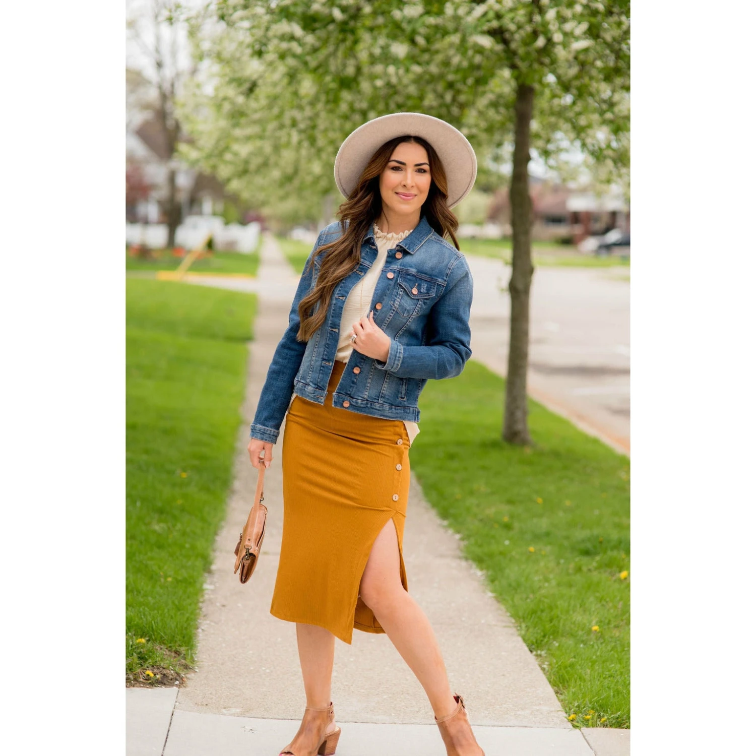 Button Accent Side Slit Midi Skirt 12 Button Accent Side Slit Midi Skirt - Image 12