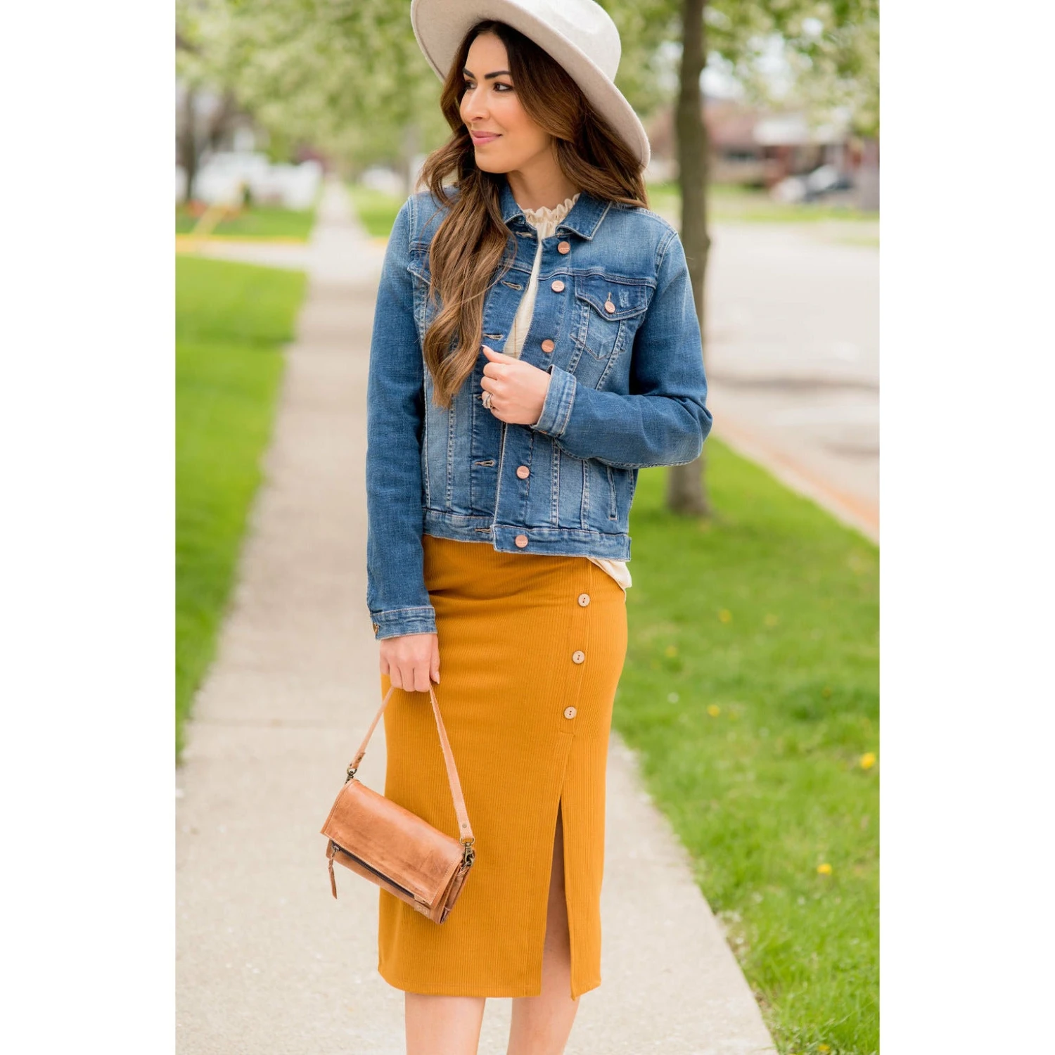 Button Accent Side Slit Midi Skirt 8 Button Accent Side Slit Midi Skirt - Image 8