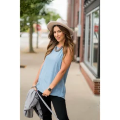 Denim Peep Back Tank -Women's Clothing Store BB 4426 176355b6 19e4 4aa5 9860 9ab3f787cf2b