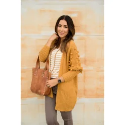 Pom Sleeve Knit Cardigan -Women's Clothing Store BB 4429