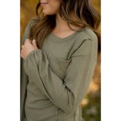 Thermal & Raw Edged Pocket Tee -Women's Clothing Store BB 4447 0809abd3 5f5e 47a5 817a 722714470a32