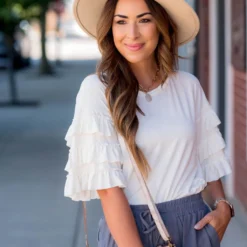 Half Sleeve Ruffle Down Tee -Women's Clothing Store BB 4478 2d108d96 a20c 4a47 98ce 943508e290d4 814197