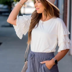 Half Sleeve Ruffle Down Tee -Women's Clothing Store BB 4479 7aaa982d e5a4 443a 8e25 c8791b1c4d97 278027