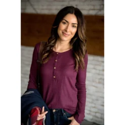Henley Long Sleeve Tee -Women's Clothing Store BB 4493