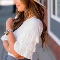 Half Sleeve Ruffle Down Tee -Women's Clothing Store BB 4494 408f300d be4b 422e a0fa 3597d749335a 990759