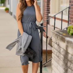 Simple Tie Waist Tank Midi Dress
