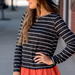 Striped Ruffle Bottom Sweater Tee -Women's Clothing Store BB 4521 f4fb6043 205c 4c41 b9f8 86609cc72d25 579680