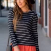 Striped Ruffle Bottom Sweater Tee