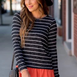 Striped Ruffle Bottom Sweater Tee