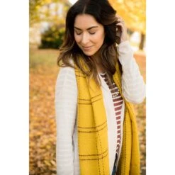 Dark Mustard Plaid Scarf -Women's Clothing Store BB 4534