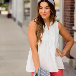 Gauze Eyelet Accent Tank -Women's Clothing Store BB 4535 e11ba1d0 d07f 4751 9a57 5121ce8d8cad 809213