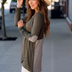 Striped Bottom Long Sleeve Tunic Tee