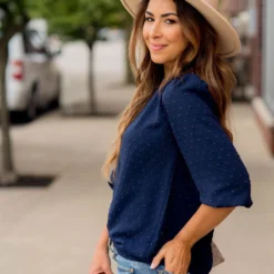 Mini Dot 3/4 Sleeve V Blouse -Women's Clothing Store BB 4621 456966