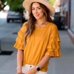 Half Sleeve Ruffle Down Tee