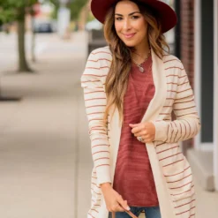 Thin Striped Cardigan-Cream
