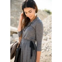Sweatshirt Cinched Tie Dress -Women's Clothing Store BB 4662