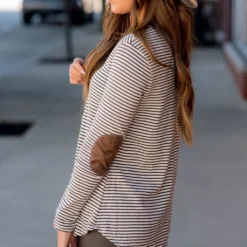 Striped Elbow Patch Long Sleeve Tee -Women's Clothing Store BB 4677 1f5afee8 b938 4c1d b284 42897f01d421 981506 306434