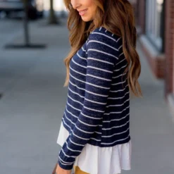 Striped Ruffle Bottom Sweater Tee -Women's Clothing Store BB 4737 cbb5647c 9b24 4be8 a660 a492ddcb4338 126911