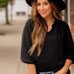 Mini Dot 3/4 Sleeve V Blouse -Women's Clothing Store BB 4748 129087