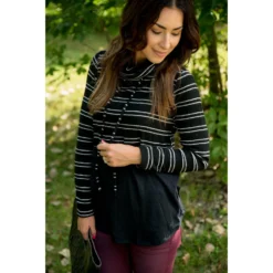 Striped Top Solid Bottom Cowl Neck 25 Striped Top Solid Bottom Cowl Neck -Women's Clothing Store BB 4779