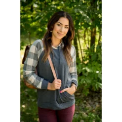 Buffalo Plaid Baseball Hoodie -Women's Clothing Store BB 4825