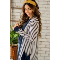 Thin Striped Solid Accent Tunic Cardigan -Women's Clothing Store BB 4829 38180828 5079 466c bd90 c2ae08c55a21