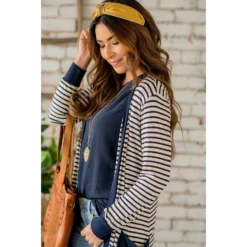 Thin Striped Solid Accent Tunic Cardigan -Women's Clothing Store BB 4833 451b4d51 1afb 4cd7 87c2 01df121c22b9