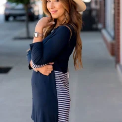 Striped Bottom Long Sleeve Tunic Tee -Women's Clothing Store BB 4848 2401140e 3b5b 4f9b 81af 45a411e4a660 880845