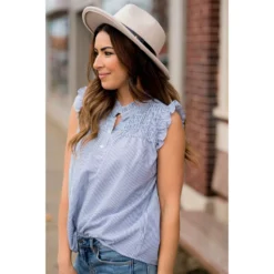 Vertical Striped Button Accented Ruffle Tank -Women's Clothing Store BB 4878 4d8c6452 46a4 47fd b1eb 4d9872a92aec