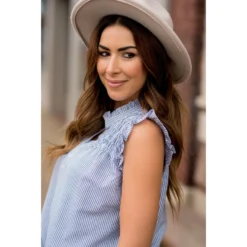 Vertical Striped Button Accented Ruffle Tank -Women's Clothing Store BB 4879 5717a92e 3d29 43b4 bccf 0a322d10737c