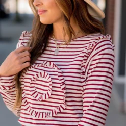 Striped Wildflower Ruffle Long Sleeve Tee -Women's Clothing Store BB 4882 36068572 470a 4094 b880 4529746c43f5 937764