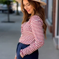 Striped Wildflower Ruffle Long Sleeve Tee -Women's Clothing Store BB 4890 9b946f91 95da 4455 b3ba 1720b62c4b18 548320