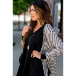 Thin Striped Solid Accent Tunic Cardigan -Women's Clothing Store BB 4892 be894a29 dc43 4bc0 b61a 9d17752fe07e
