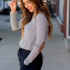 Striped Elbow Patch Long Sleeve Tee -Women's Clothing Store BB 4899 3b08fe49 c8ac 4cab a19e ea5ad2919b40 598084 393961