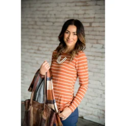 Dual Striped Long Sleeve Tee -Women's Clothing Store BB 4923